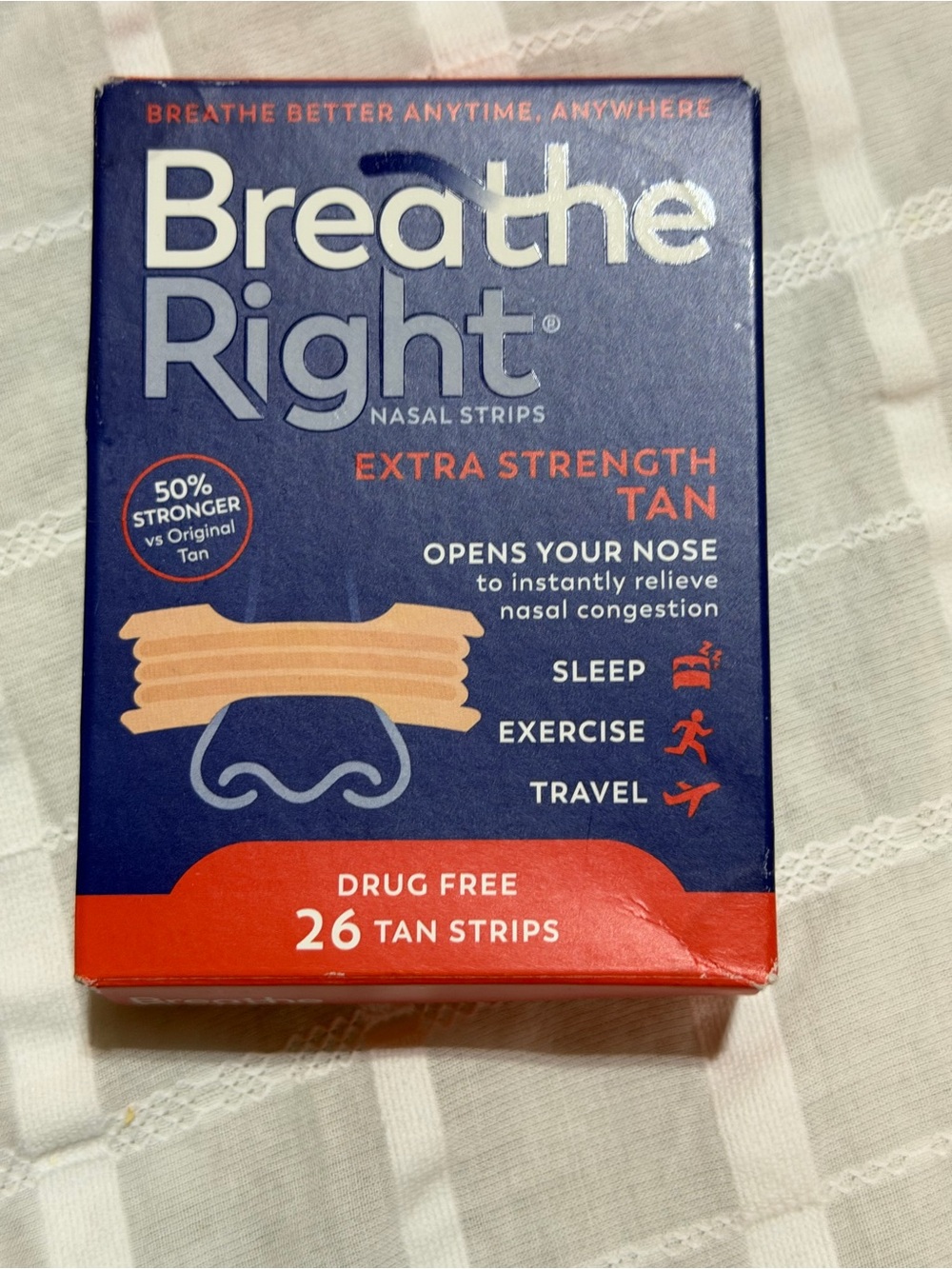 13 !!Breathe Right Extra Strength Tan Nasal Strips - Blue & Tan (Source Unknown)